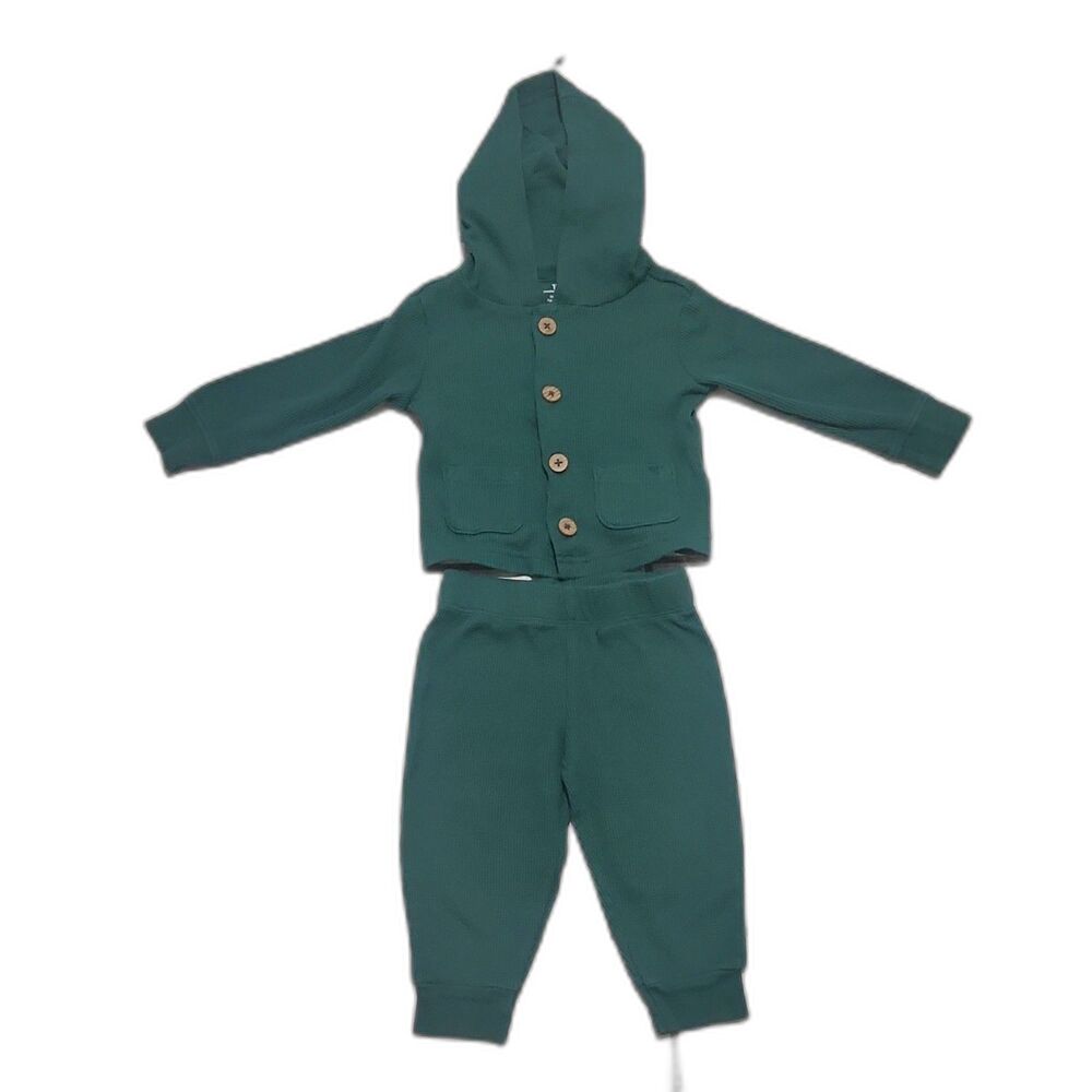 Carter’s Baby 12M Green Knit Hoodie Pants Set Cotton Fall Winter Outfit Unisex